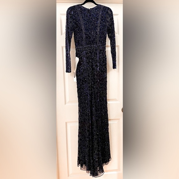 Mac Duggal 5002 Embellished Front Slit Long Sleeve Gown Midnight Blue sz 4 - Picture 7 of 10